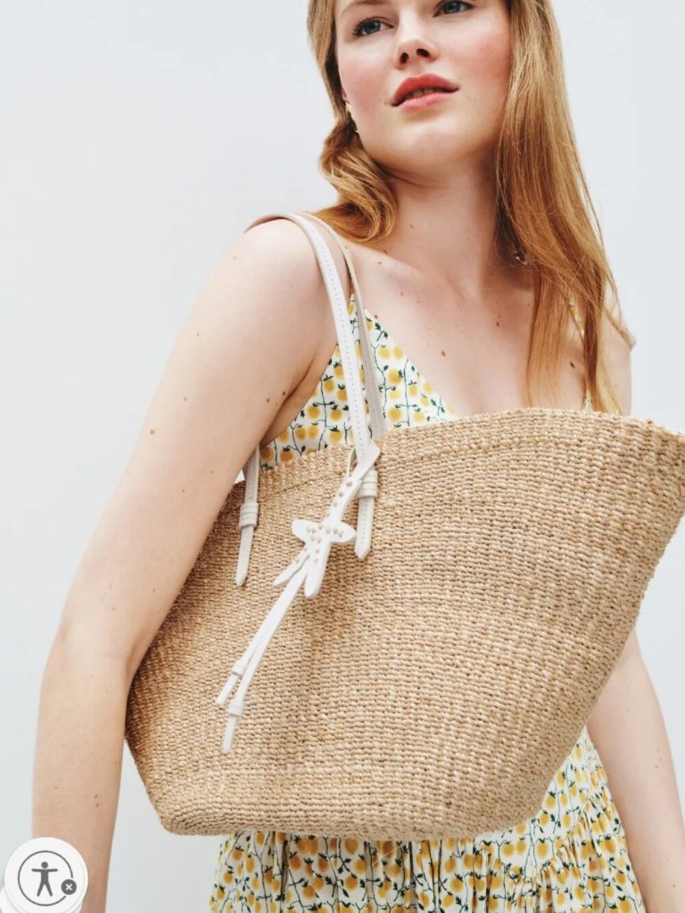 Poolside East West Charm Tote 100%Straw Shoulder Bag MSRP $295